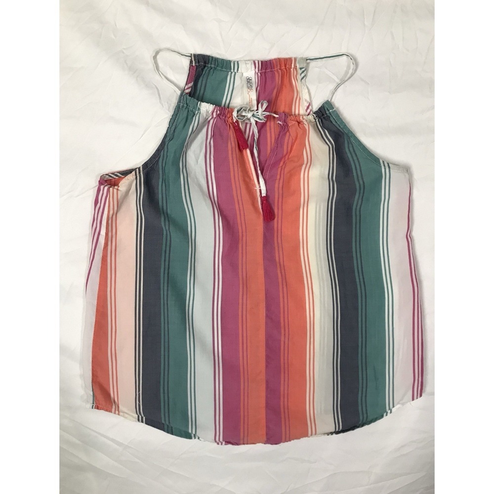 Gilligan & O'Malley XS Multicolor Striped Halter Tie Tassel Tank Top